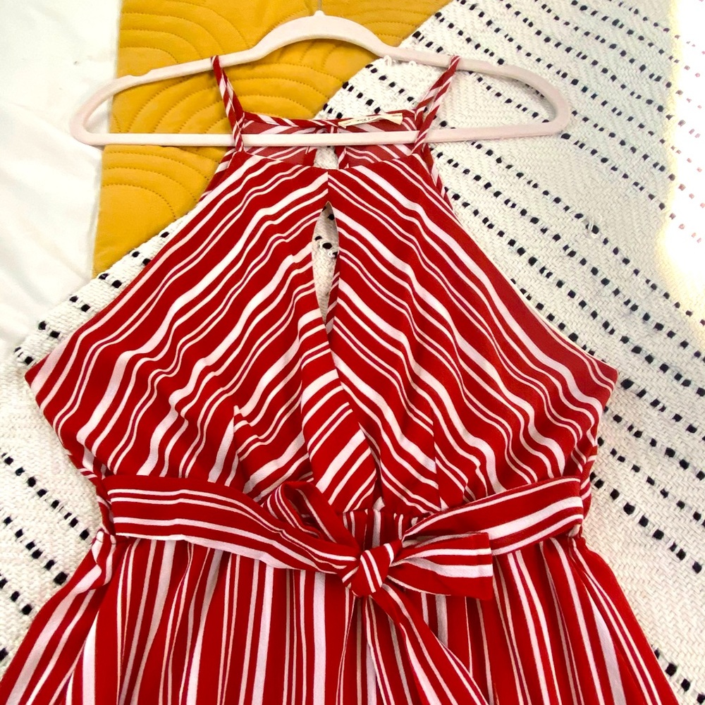 Red striped keyhole dress